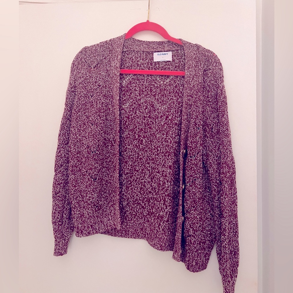 EUC/WORN ONLY ONCE! Old Navy Burgundy and White Knit Cardigan! - Size S